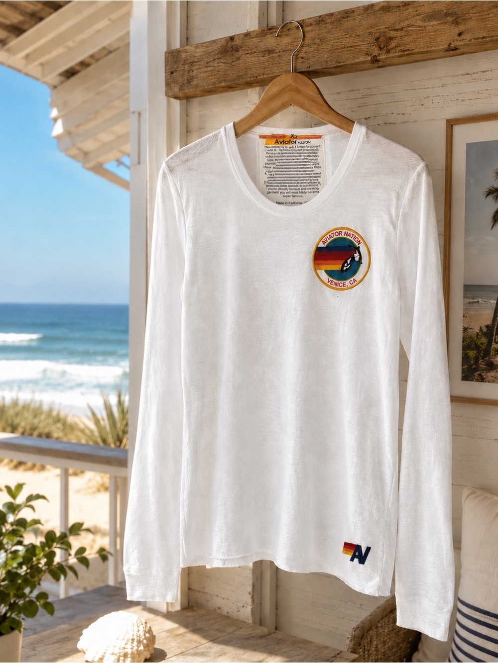 Aviator Nation Venice CA RAINBOW SURFER WAFFLE LONG SLEEVE TEE TOP XS - Picture 7 of 10